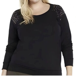 Torrid Gold Studded Shoulder Sweater Black Pullover Plush Crew Neck 00X Women’s